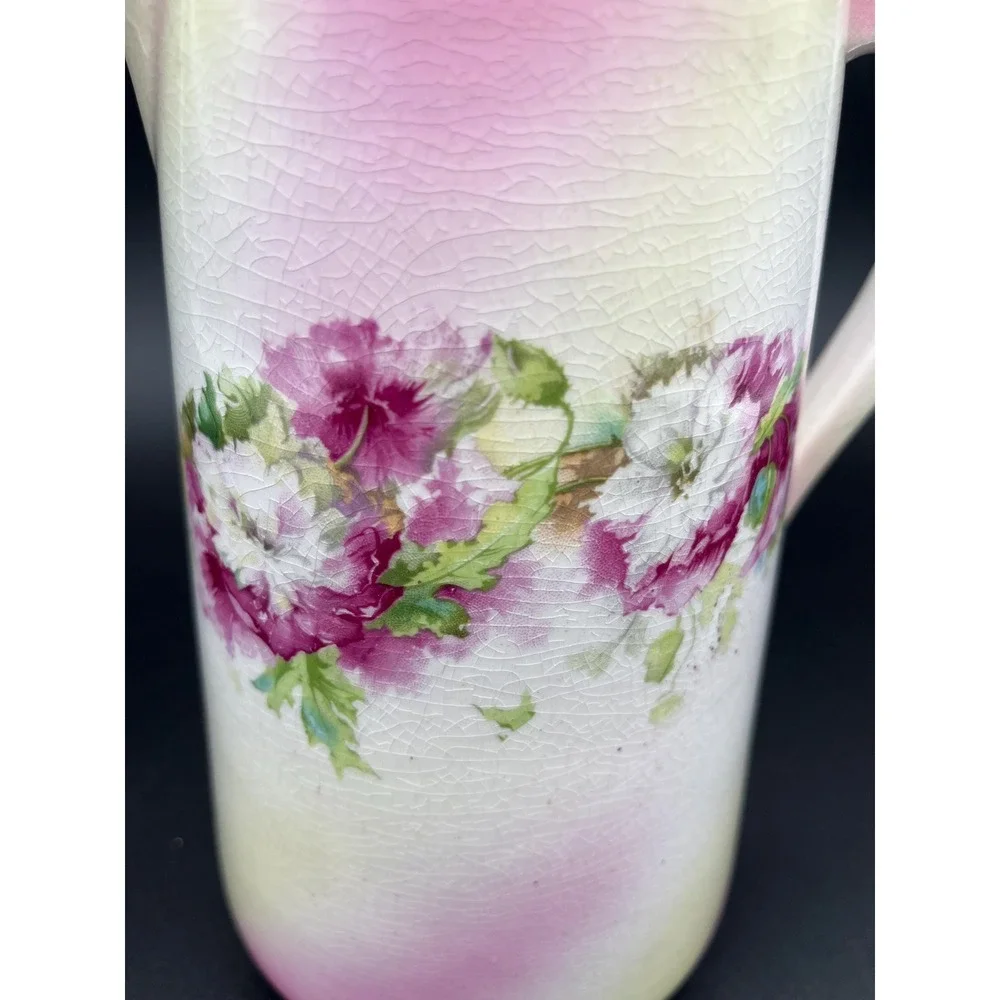 Victorian Pitcher Antique Gold Medal Floral Pitcher Owen China Co Vase